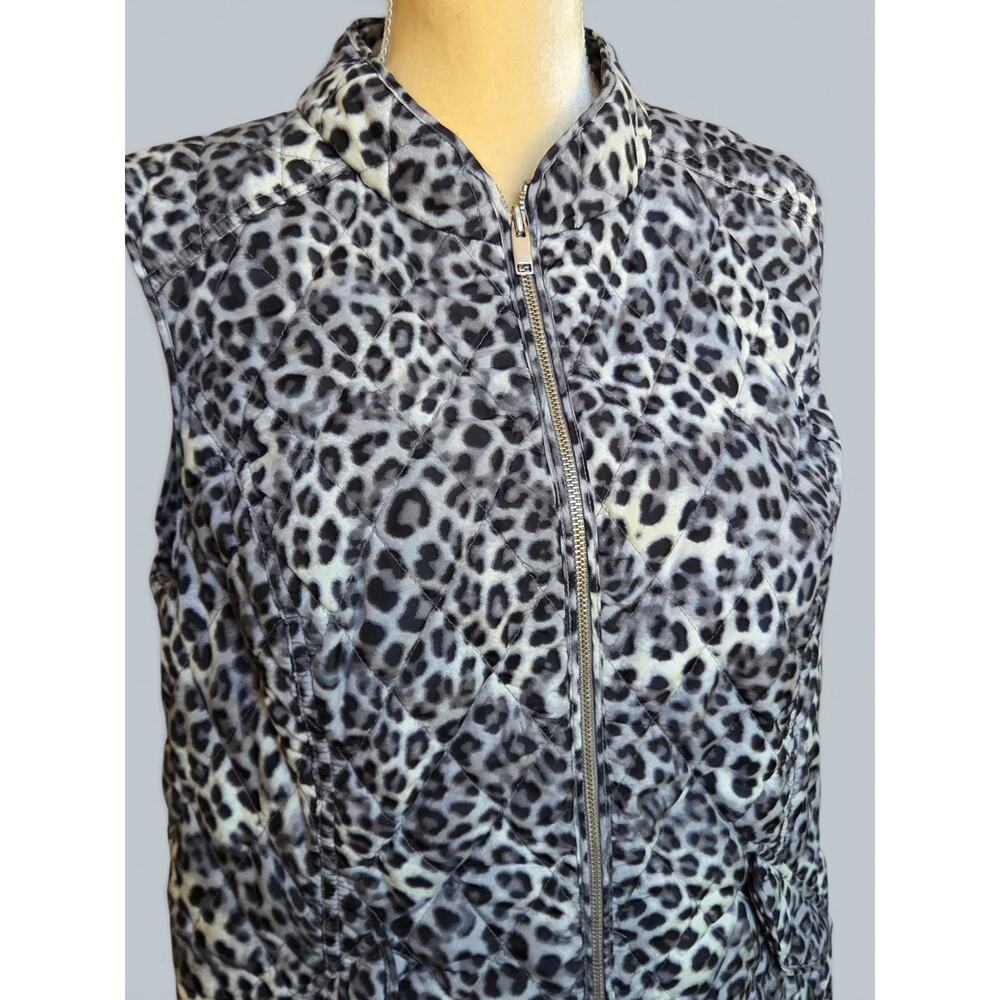 Charter Club Gray Black Leopard Print Quilted Vest Mock Neck Full Zip Size L - Picture 4 of 9